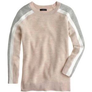 J.Crew 100% Merino Wool Stripe Sleeve Sweater in Sandstone Dusk